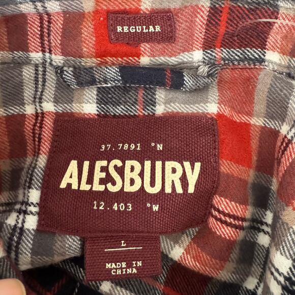 Alesbury Long Sleeve Flannel Button Up Shirt Red Gray Plaid NWT Men Size Large - Picture 8 of 9